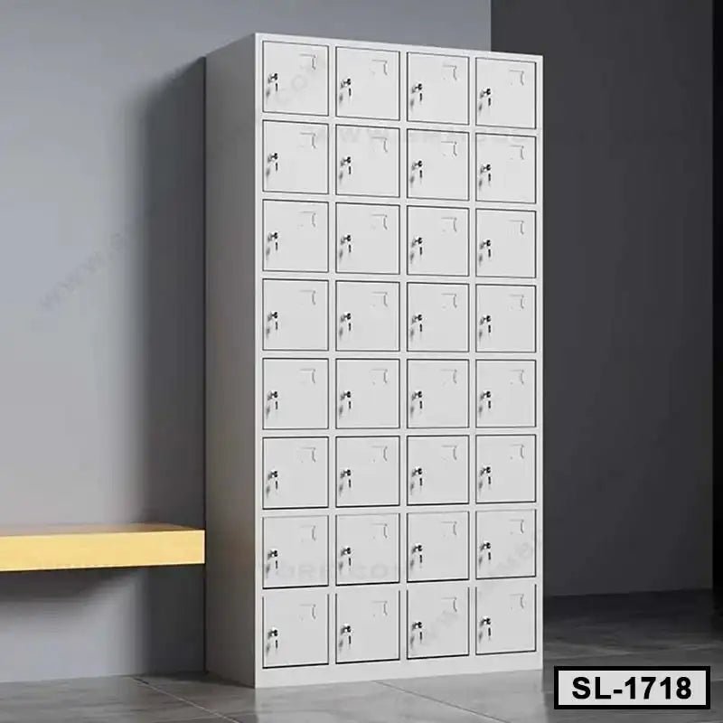 Tall steel locker cabinet with 30 lockable compartments for office or home storage Main image