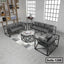 Modern steel frame sofa set with gray cushions in a minimalist living room setting