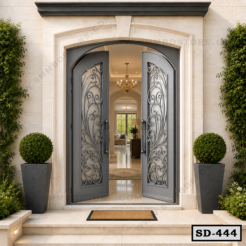 Elegant Arched Main Entrance Double Steel Door SD-444