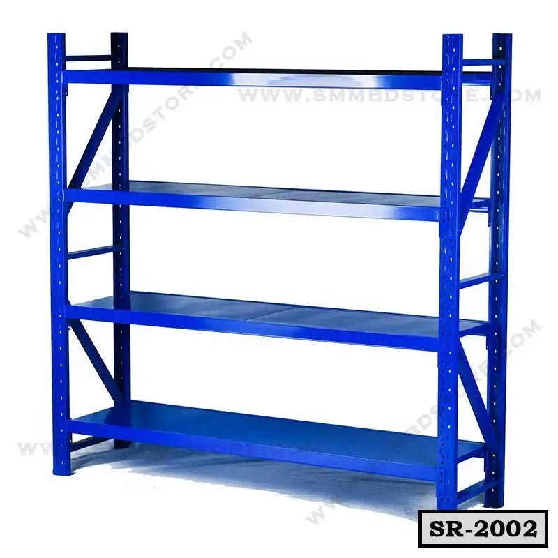 Blue metal storage rack with four shelves, ideal for office or home organization Main image