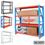 Heavy-duty metal storage racks with adjustable shelves for home or office organization.