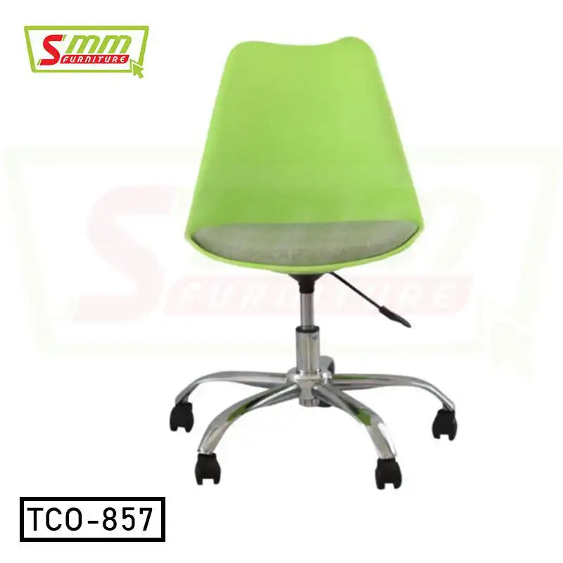 Modern green tulip office chair with metal base and casters, adjustable height Main image