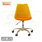 Modern yellow tulip office chair with wheels and adjustable metal base