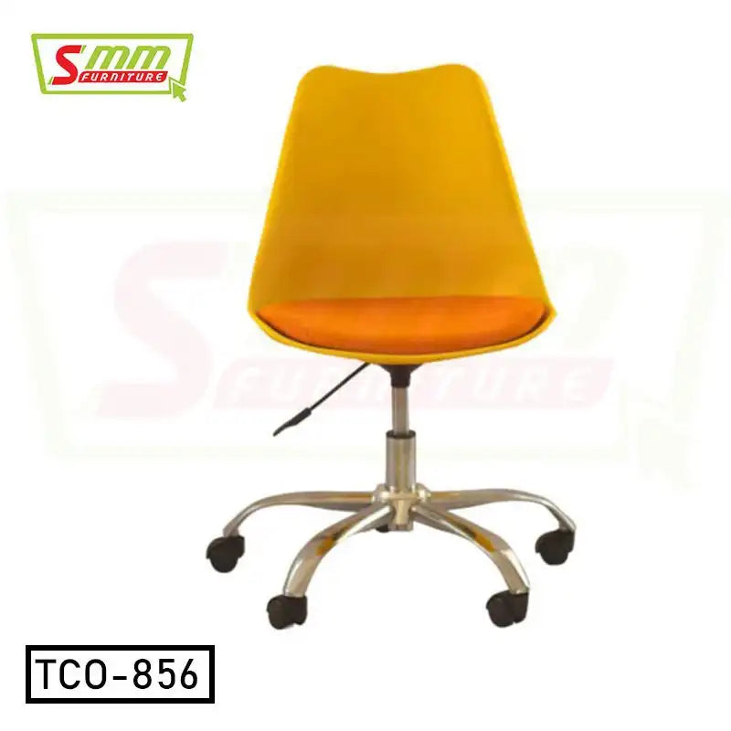 Modern yellow tulip office chair with wheels and adjustable metal base