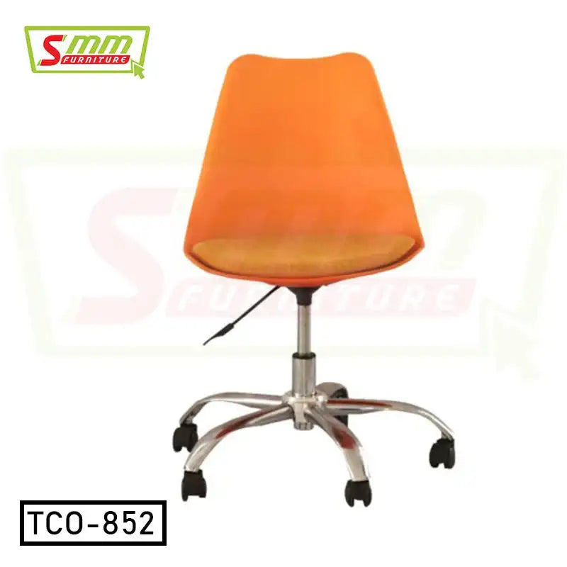 Modern orange tulip office chair with wheels and adjustable metal base, model TCO-852 Main image