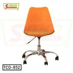 Modern orange tulip office chair with wheels and adjustable metal base, model TCO-852