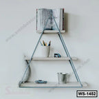Modern triangle wall shelf with books, decor, and toy cars for home or office storage