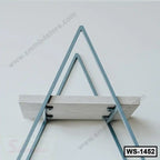 Modern wall shelf with triangular metal frame and wooden base for home or office decor