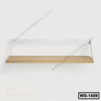 Modern wooden wall shelf with white metal frame for home or office storage decor
