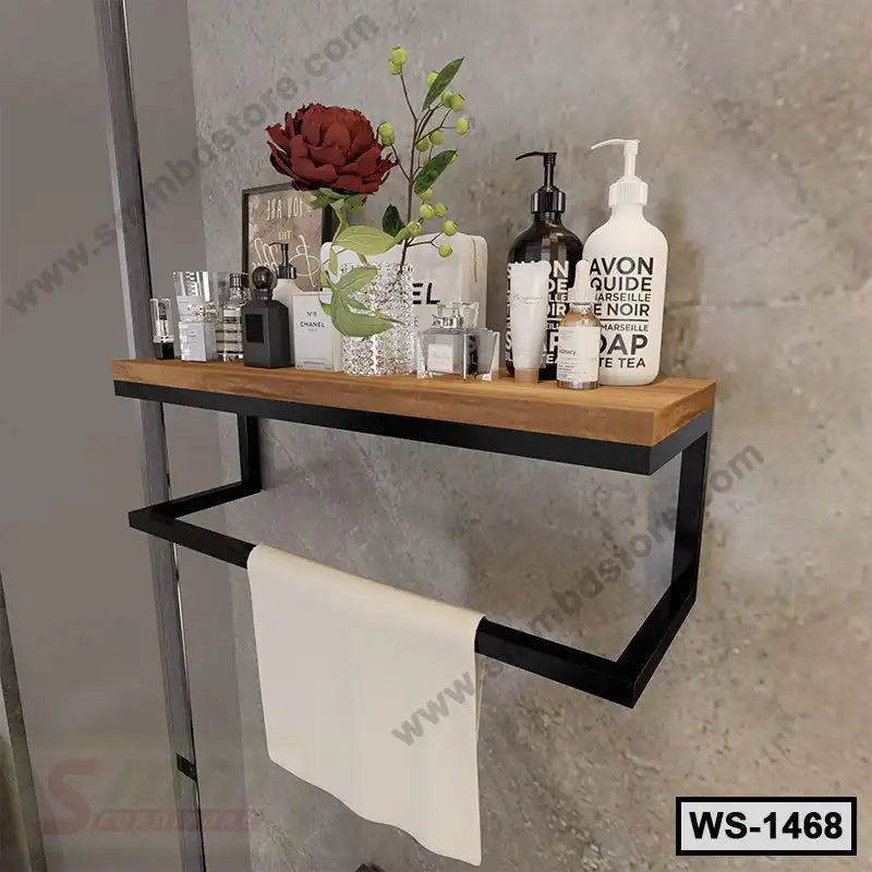 Wall Mounted Floating Shelf | Metal Bathroom Shelf With Towel Rack WS-1468 Secondary image