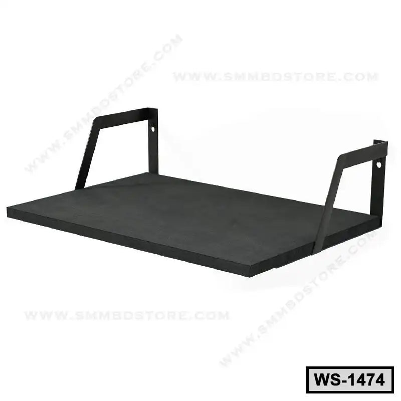 Modern black wall shelf with sturdy metal brackets, ideal for home or office storage Main image