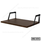 Modern wooden wall shelf with black metal brackets for home or office storage