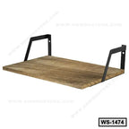 Modern wall shelf with wooden plank and black metal brackets for home or office organization