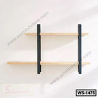 Modern wall-mounted wooden shelf with black metal brackets, minimalist home decor.