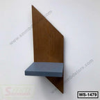 Modern geometric wall shelf with wood back panel and gray platform, minimalist design