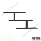 Modern black wooden wall shelf with three staggered tiers, minimalist design for home or office