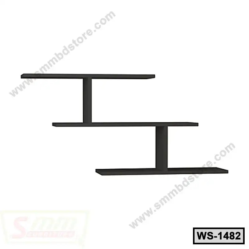 Modern black wooden wall shelf with three staggered tiers, minimalist design for home or office