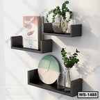 Modern wall shelves set with books, plants, and minimalist decor in a bright room