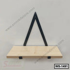 Modern wooden wall shelf with black metal brackets, minimalist home or office decor