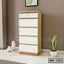 Modern wooden wardrobe with white drawers in a home interior, next to plants and decor.