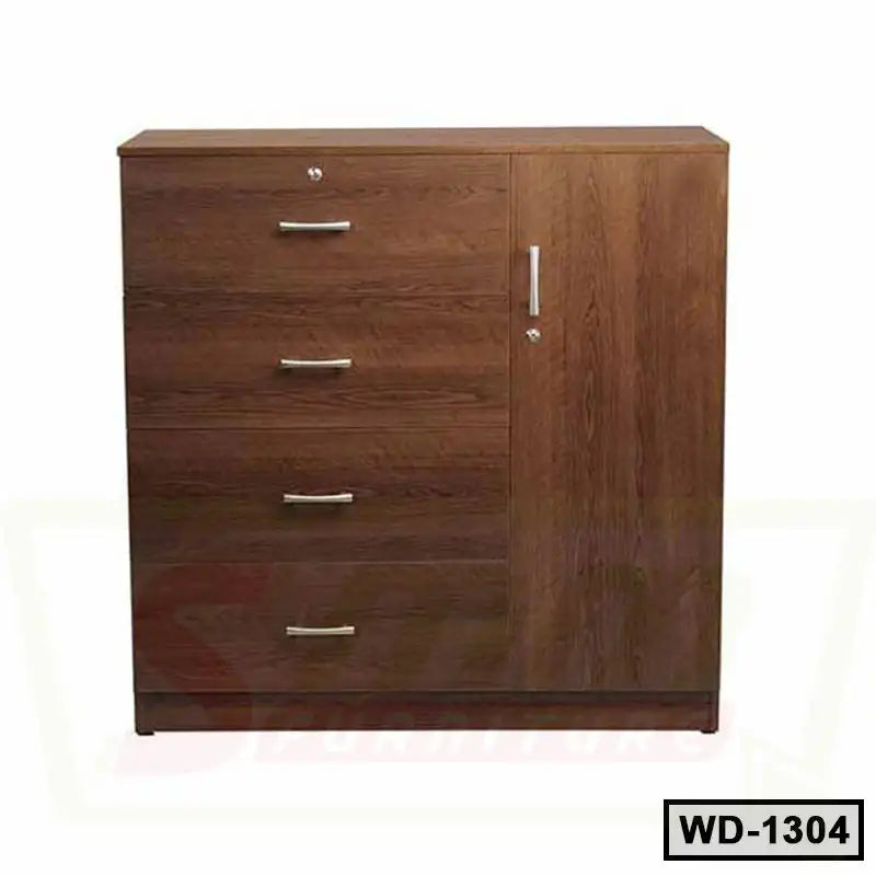 Modern wooden wardrobe with four drawers and a side cabinet, ideal for home or office storage Main image