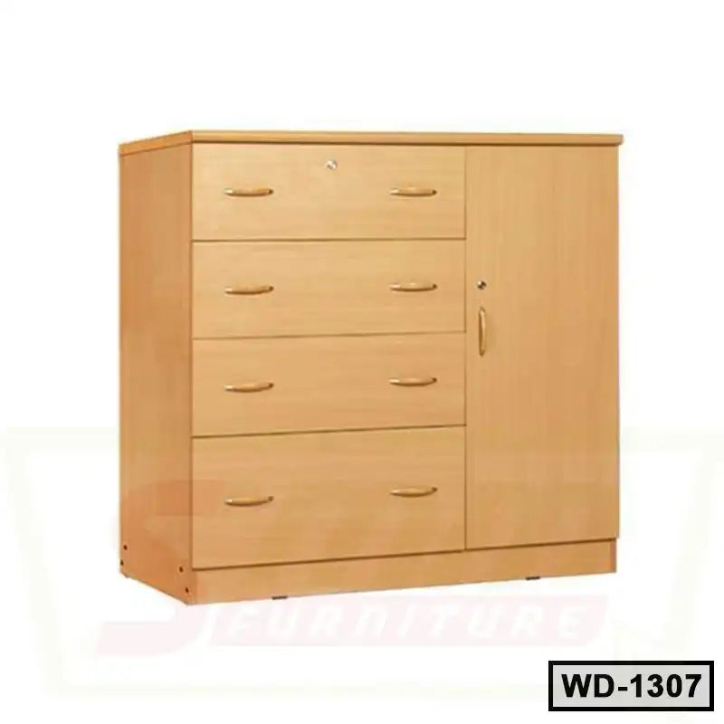 Wooden wardrobe with four drawers and a side cabinet, modern storage furniture Main image