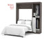 Modern wall bed with white bedding and built-in wardrobe storage, space-saving furniture