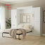 Modern white wall bed with built-in storage cabinets in a stylish bedroom setting