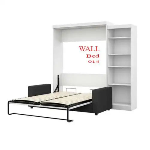 Modern wall bed with white shelving unit and fold-out frame, suitable for space-saving bedrooms Main image