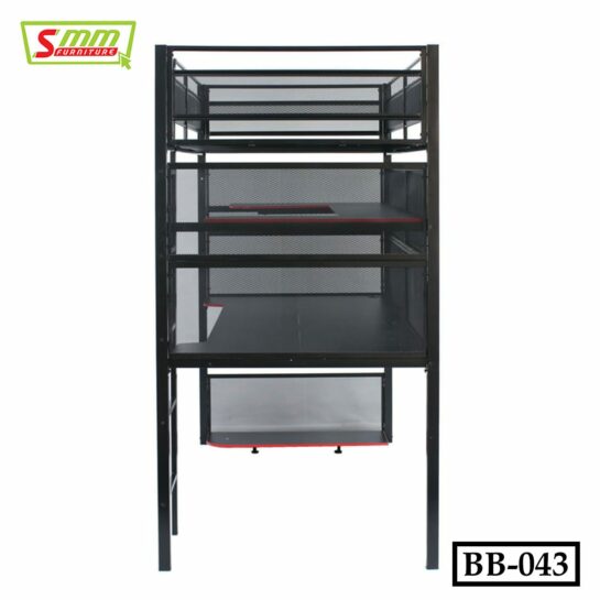 Gaming Metal Bunk Bed With Shelves & Desk