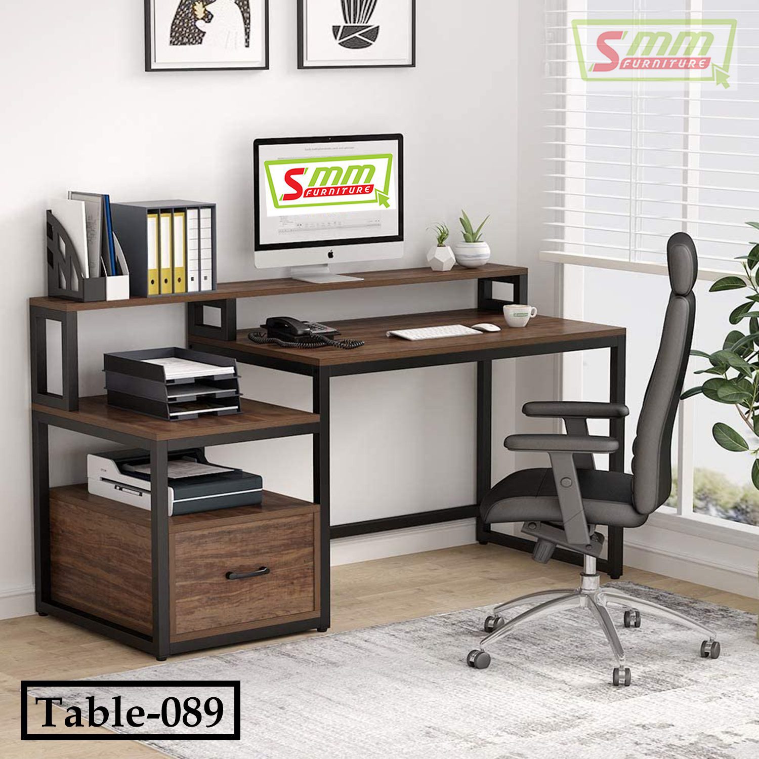 Computer Desk with File Drawer and Monitor Shelf (T-089)