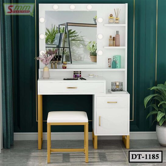 Dressing Table Gold and White with Lighted Mirror & Stool DT1185