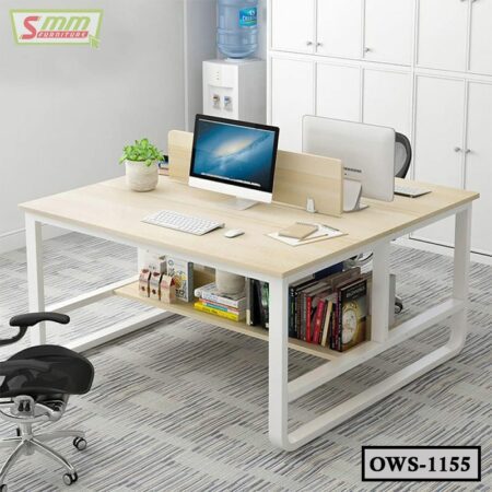 Two Person Office Workstation Desk with Partition and Storage Shelves OWS1155
