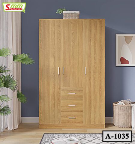 3 Door Almirah for Bedroom with Inner Locker Drawers, Cloth Shelves and Hanging Space A1035