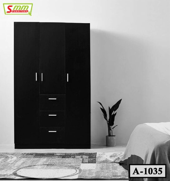 3 Door Almirah for Bedroom with Inner Locker Drawers, Cloth Shelves and Hanging Space A1035