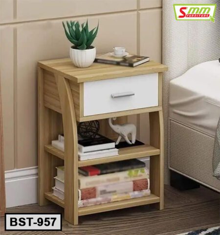 Bed Side Table with Storage Shelf and Drawer BST957