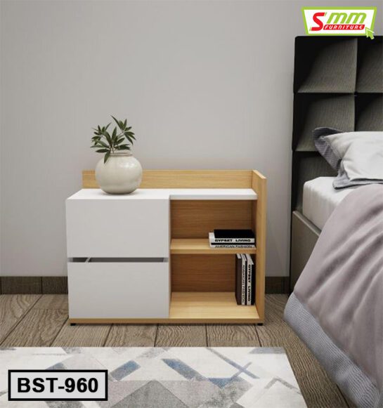 Bed Side Table with Storage Shelf and Drawer BST960