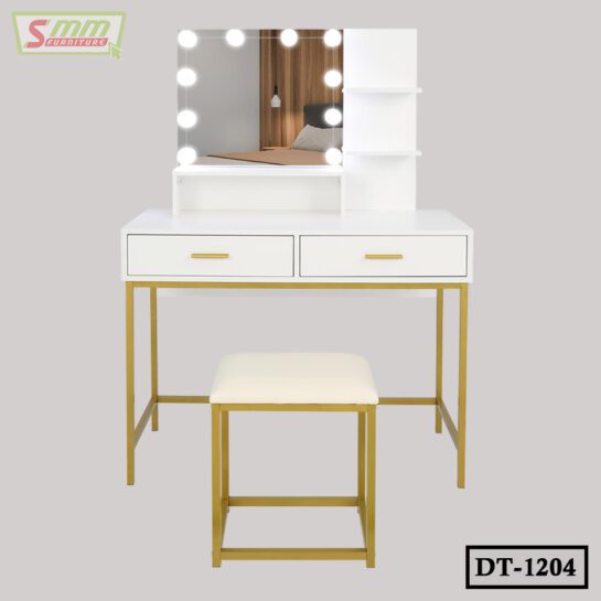 Bedroom Dressing Table with Lighted Mirror and Stool with 2 Drawers DT1204