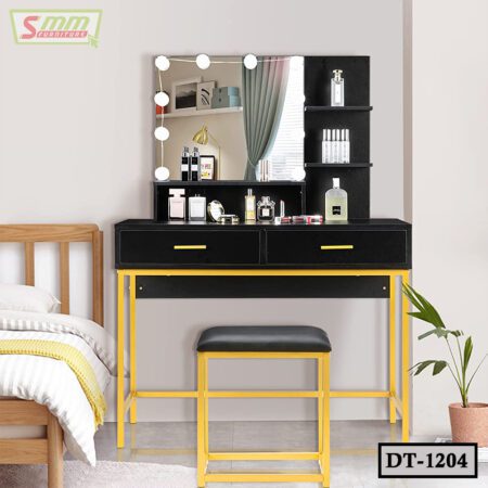 Bedroom Dressing Table with Lighted Mirror and Stool with 2 Drawers DT1204