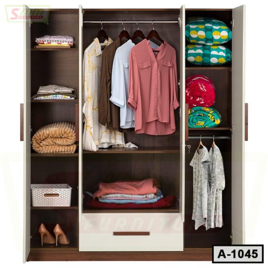 4 Door Almirah | Wardrobe with 1 Drawer and Mirror A1045