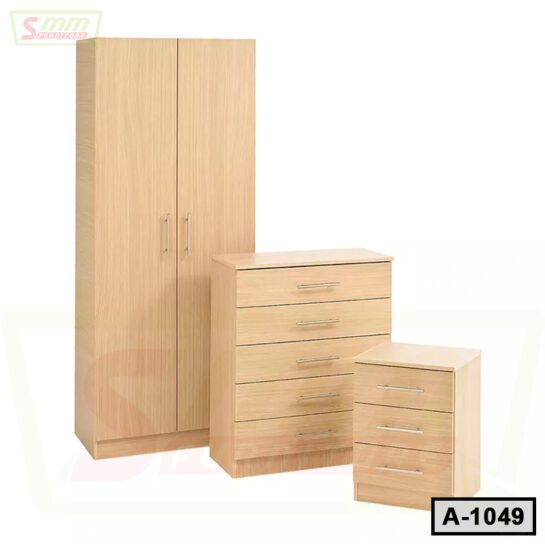 Bedroom Furniture Set | 2 Door Almirah | 5 Drawer Wardrobe | 3 Drawer Bedside A1049