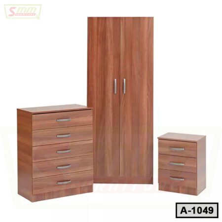 Bedroom Furniture Set | 2 Door Almirah | 5 Drawer Wardrobe | 3 Drawer Bedside A1049