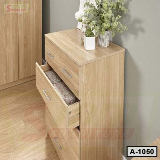 Modern 4 Piece Bedroom Furniture Storage Set | 2 Door Almirah | 5 Drawer Wardrobe | 1 Drawer Bedside Table A1050