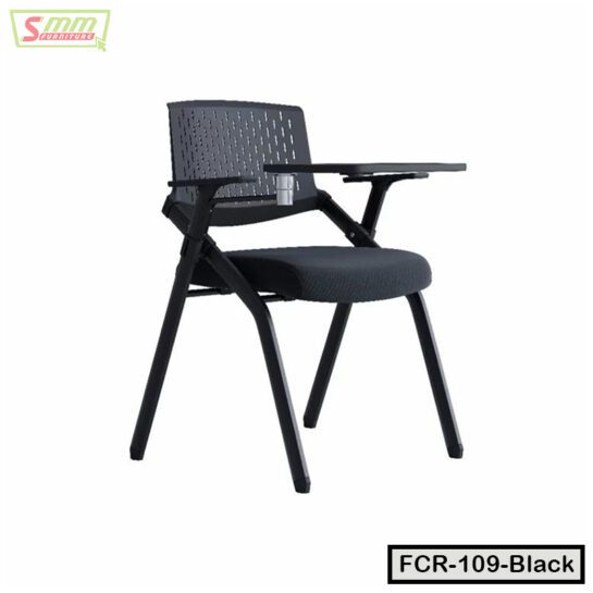 Strong Plastic Low Back Fabric Seating Study Table Attached Training Folding Chairs | FCR-109-Black
