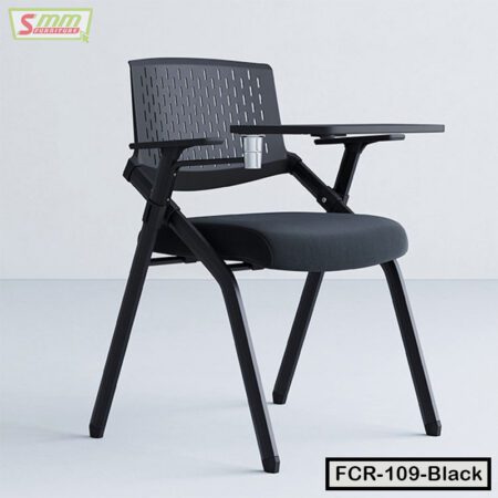 Strong Plastic Low Back Fabric Seating Study Table Attached Training Folding Chairs | FCR-109-Black
