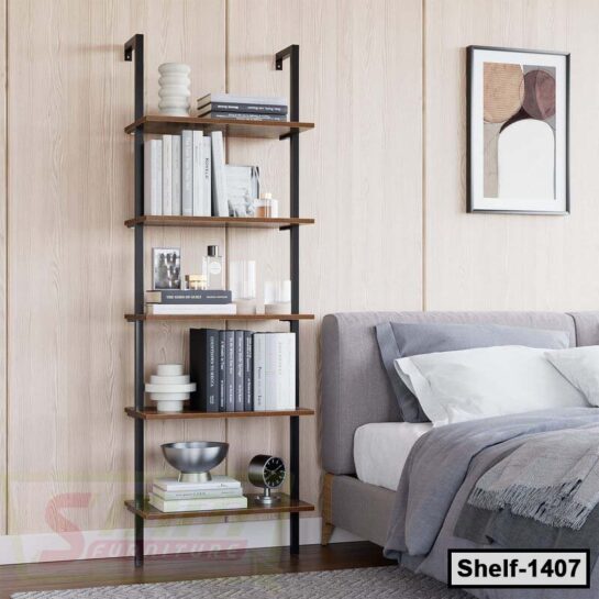 Small Modern Corner Bookshelf | Kitchen Shelf | 5 Tier Ladder Shelf for Home & Office (Shelf-1407)