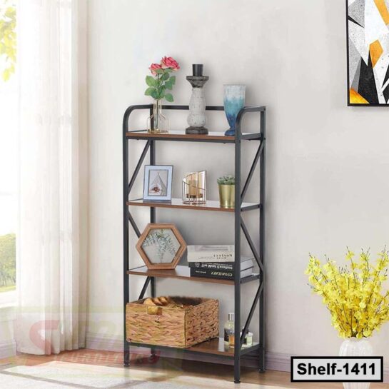 4 Tier Bookshelf | Modern Metal Book Shelf for Living Room Home & Office (Shelf-1411)