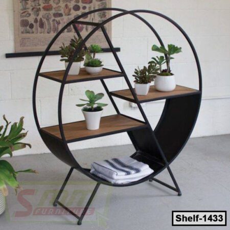 Round Metal Bookshelf Unit | Flower Stand for Home & Office (Shelf-1433)