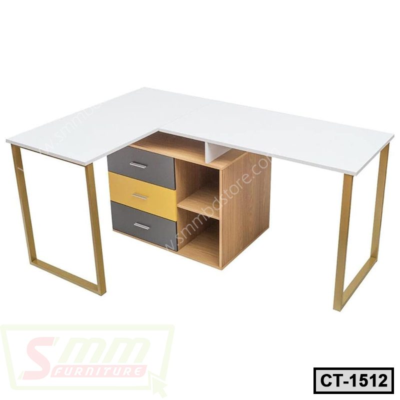 Adjustable L Shape Computer Desk for Two Person with Drawers (CT-1512)