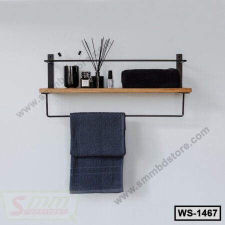 Bathroom Shelf With Towel Bar | Wall Storage Shelves With Towel Rack (WS-1467)